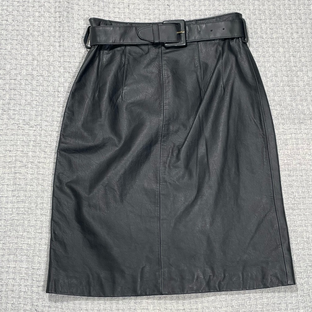 Vintage Wilsons Leather Mini Skirt Belted Black Size 8